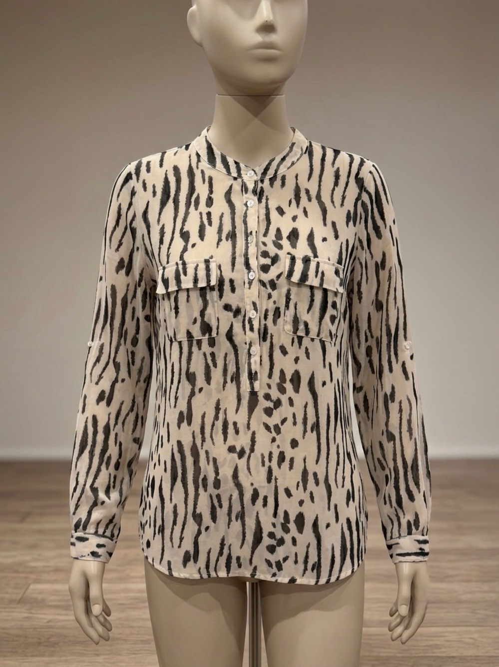 Forever 21 Women’s Sheer Black & Cream Printed Button-Front Blouse